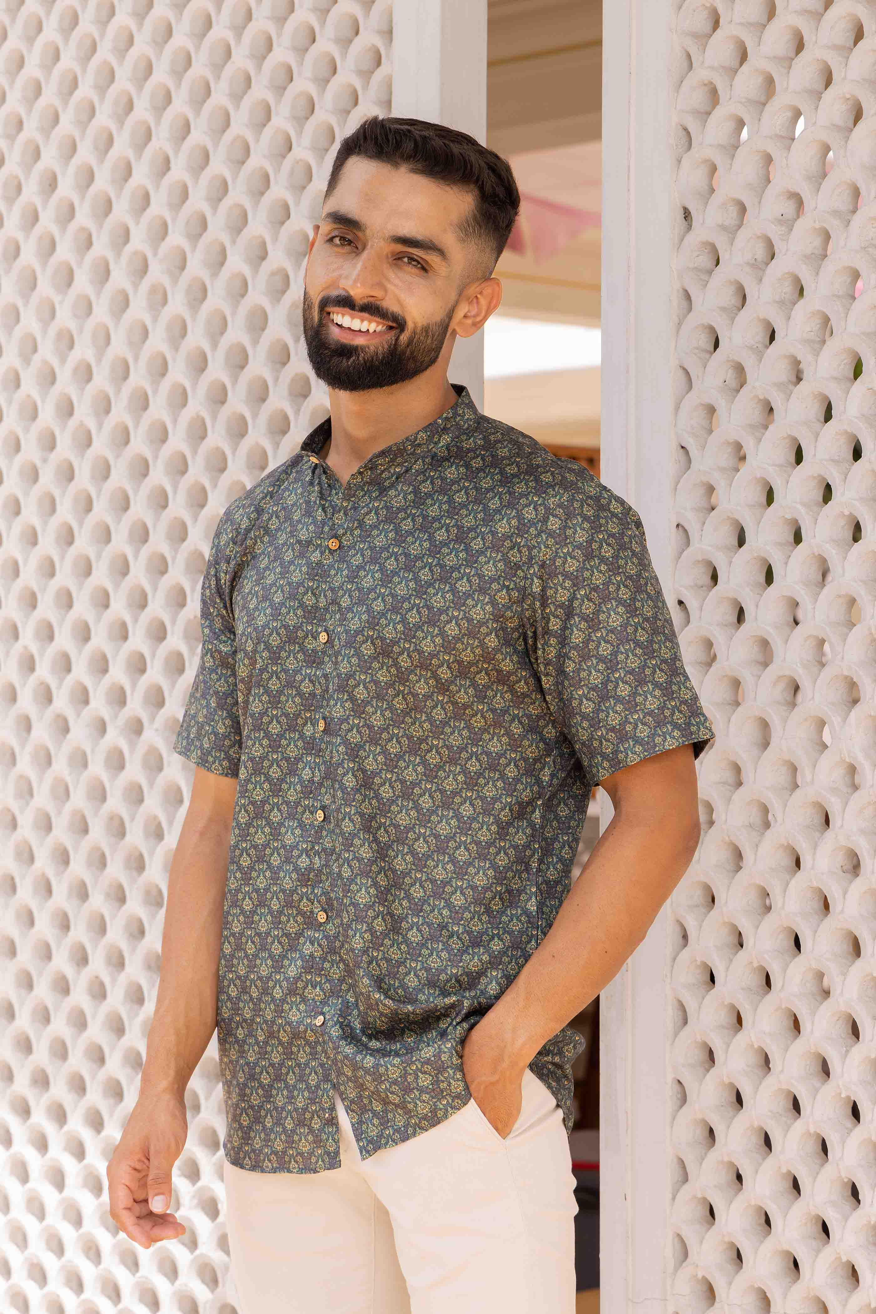 Blue Floral Printed Shirt Kurta